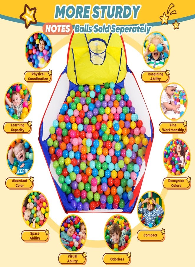 Eocolz Kids Ball Pit Large Pop Up Childrens Ball Pits Tent for Toddlers Playhouse Baby Crawl Playpen with Basketball Hoop and Zipper Storage Bag, 4 Ft/120CM, Balls Not Included (Blue Yellow Red) - Image 3
